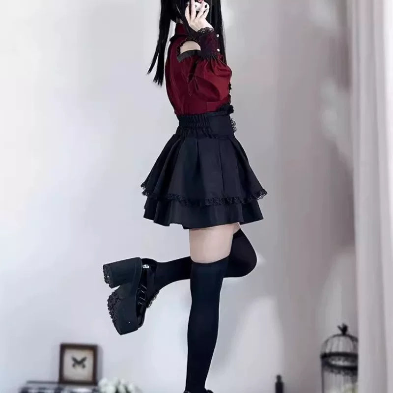 Dark Sweet Off-Shoulder Shirt & High-Waist Skirt Set