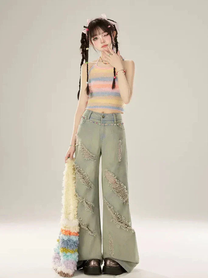 リップドストリートデニム ワイドルーズ