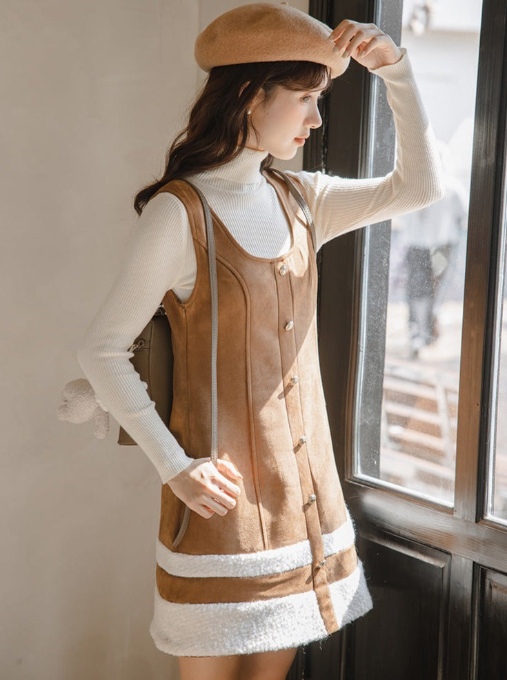 Hoch gestricktes Rockoberteil + Hosenträger-Halsboa