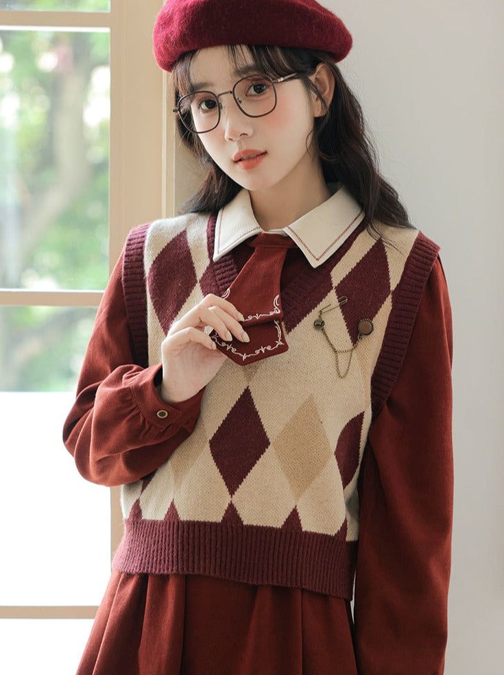 デザインドレス ニットベスト レトロアーガイル