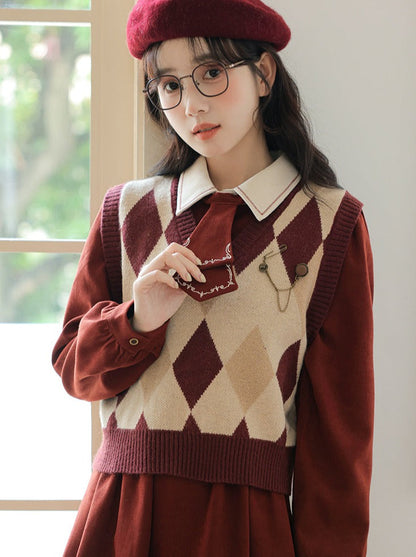 デザインドレス ニットベスト レトロアーガイル