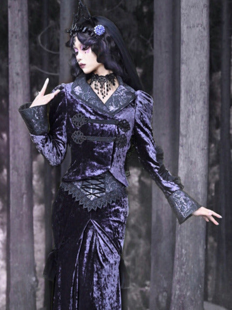 ゴシックベルベットカラースタイルジャケットヨーロピアンルナスリムスタンド