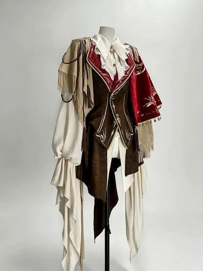 The Fool Burgundy shirt, vest and cape, front view — ZERO The Fool collection