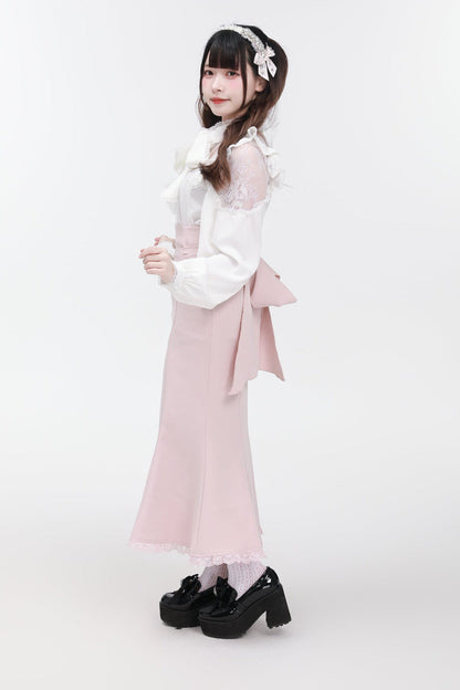 リボンショルダーブラウスレース