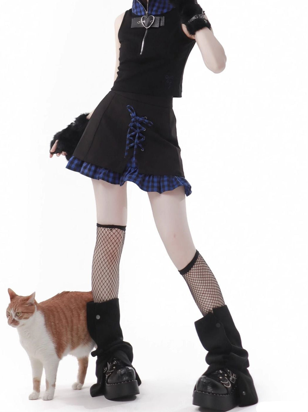 キャットブルーフィーディチェック耳デザインスーツサマーステッチストラップ