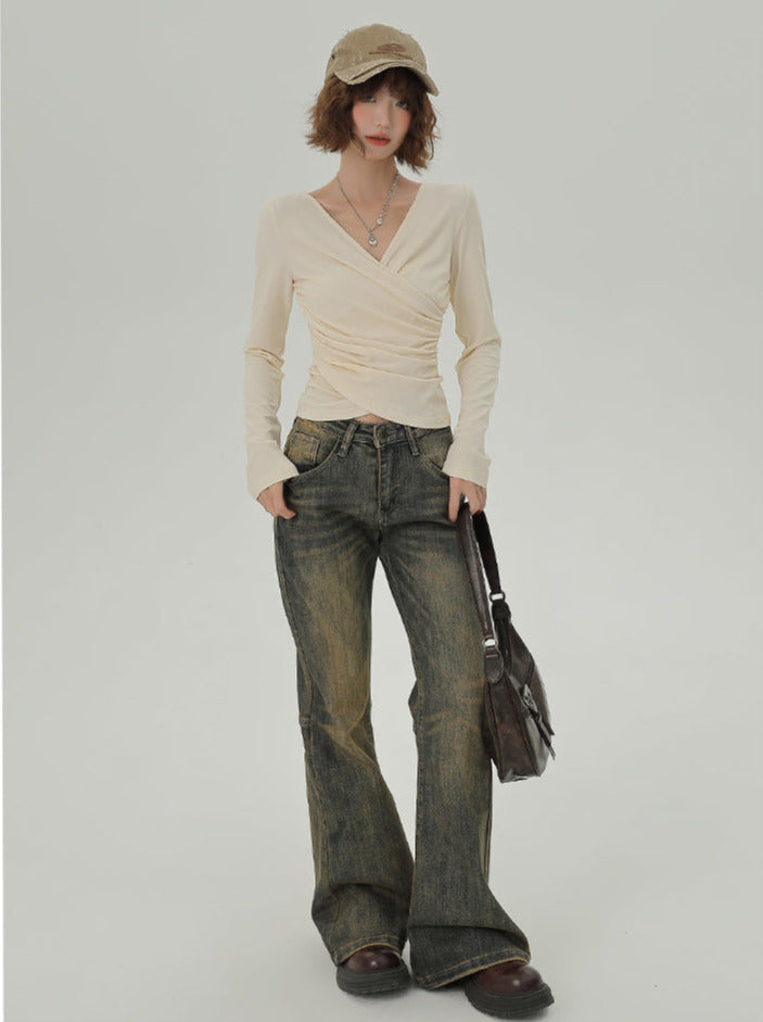 Slim Pleated Top Cache-coeur V-neck