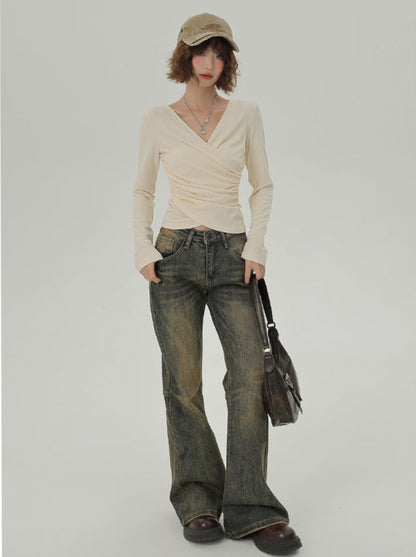 Slim Pleated Top Cache-coeur V-neck