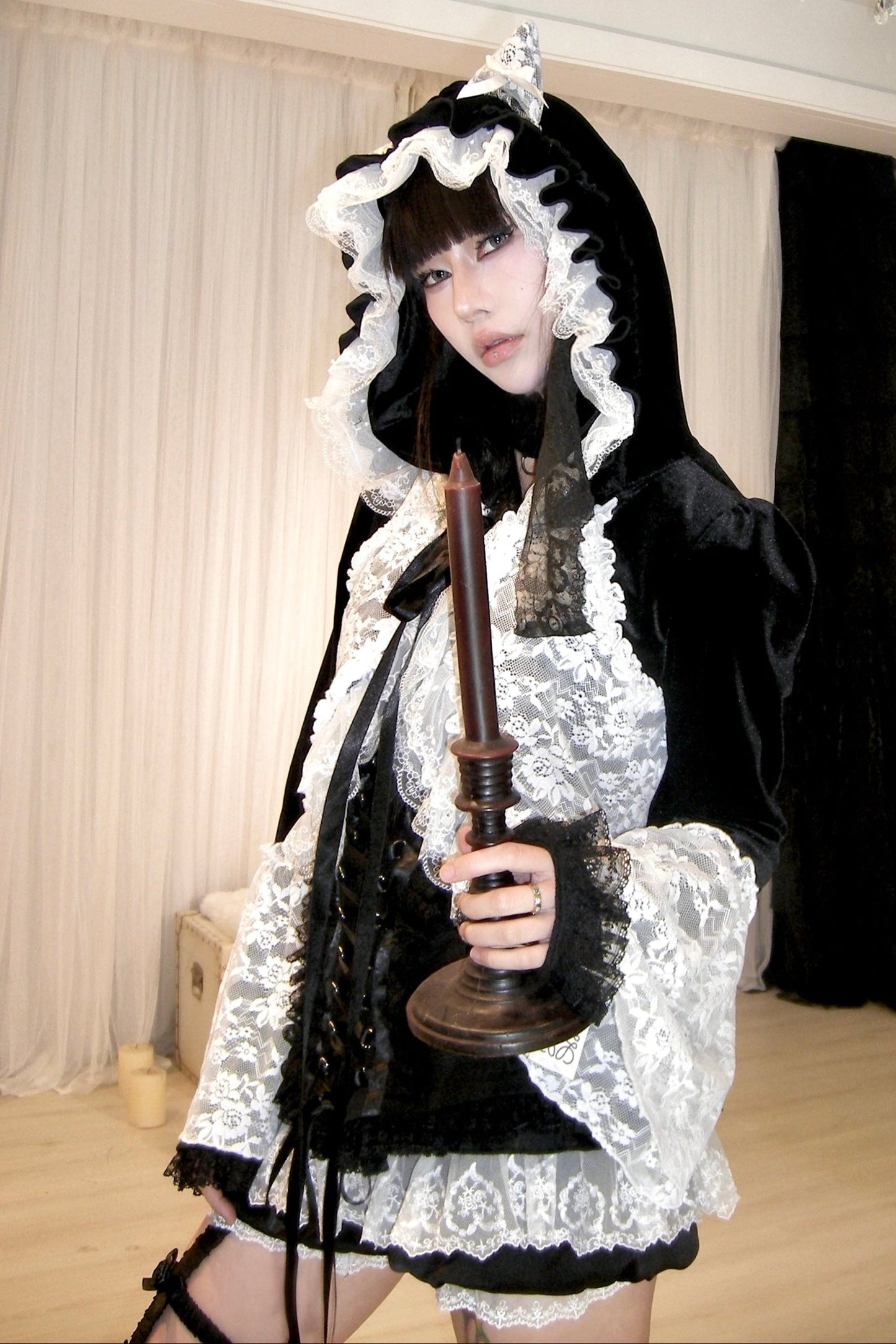 Cardigan Hooded Lace Luxury Velvet