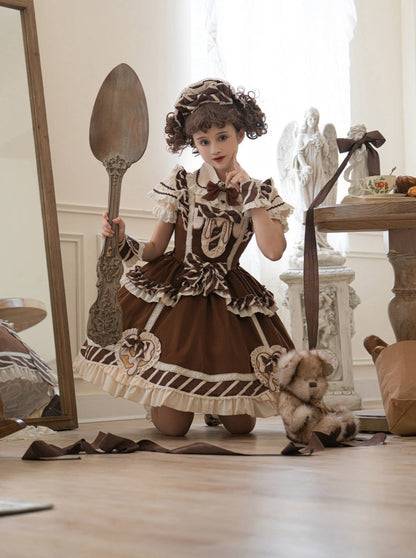 Süße Rüsche + Blusenrock Armwärmer Schokolade + Spitzenband Catsuit + Short Lolita