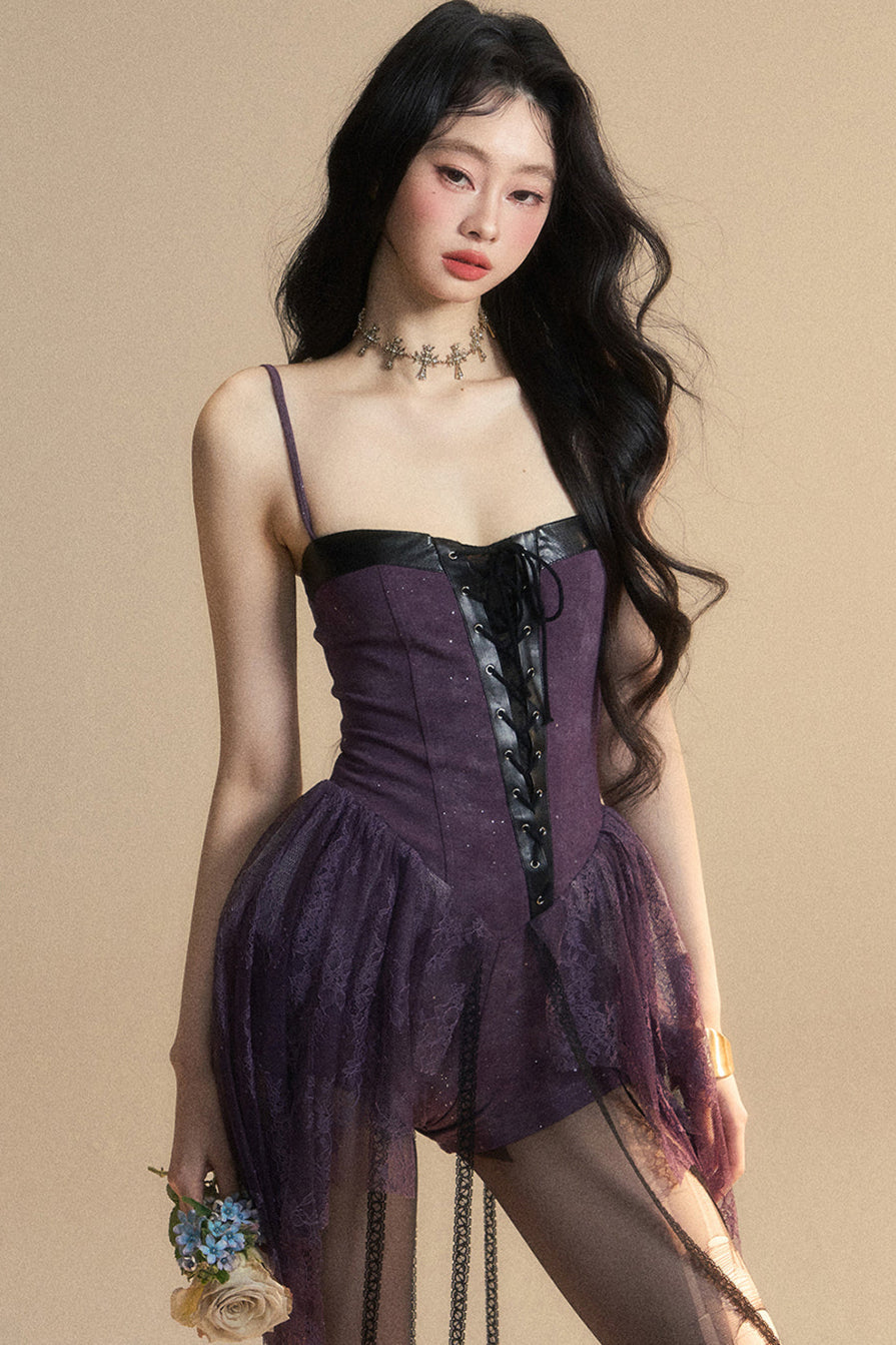 Kleid Dark Neckholder Spitze Französisch