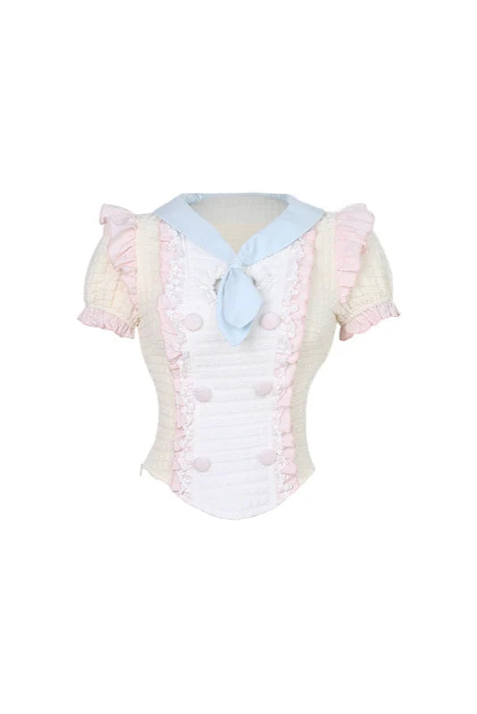 + ケーキサスペンダープディングトップパフミルクスリーブスカート