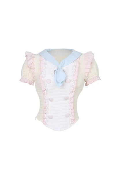 + ケーキサスペンダープディングトップパフミルクスリーブスカート