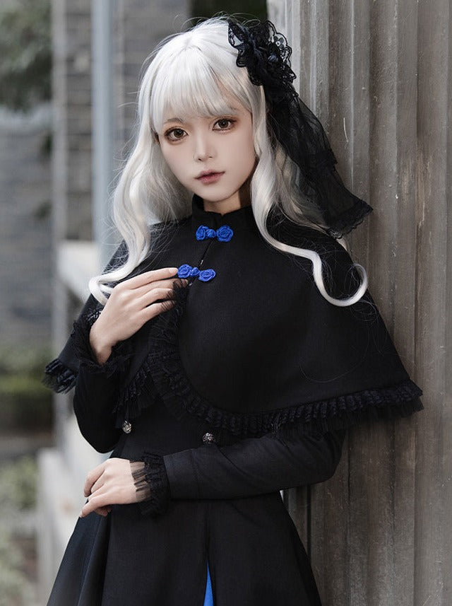 Slit Dress Big Cloak Frilly Ruffle + Gothic