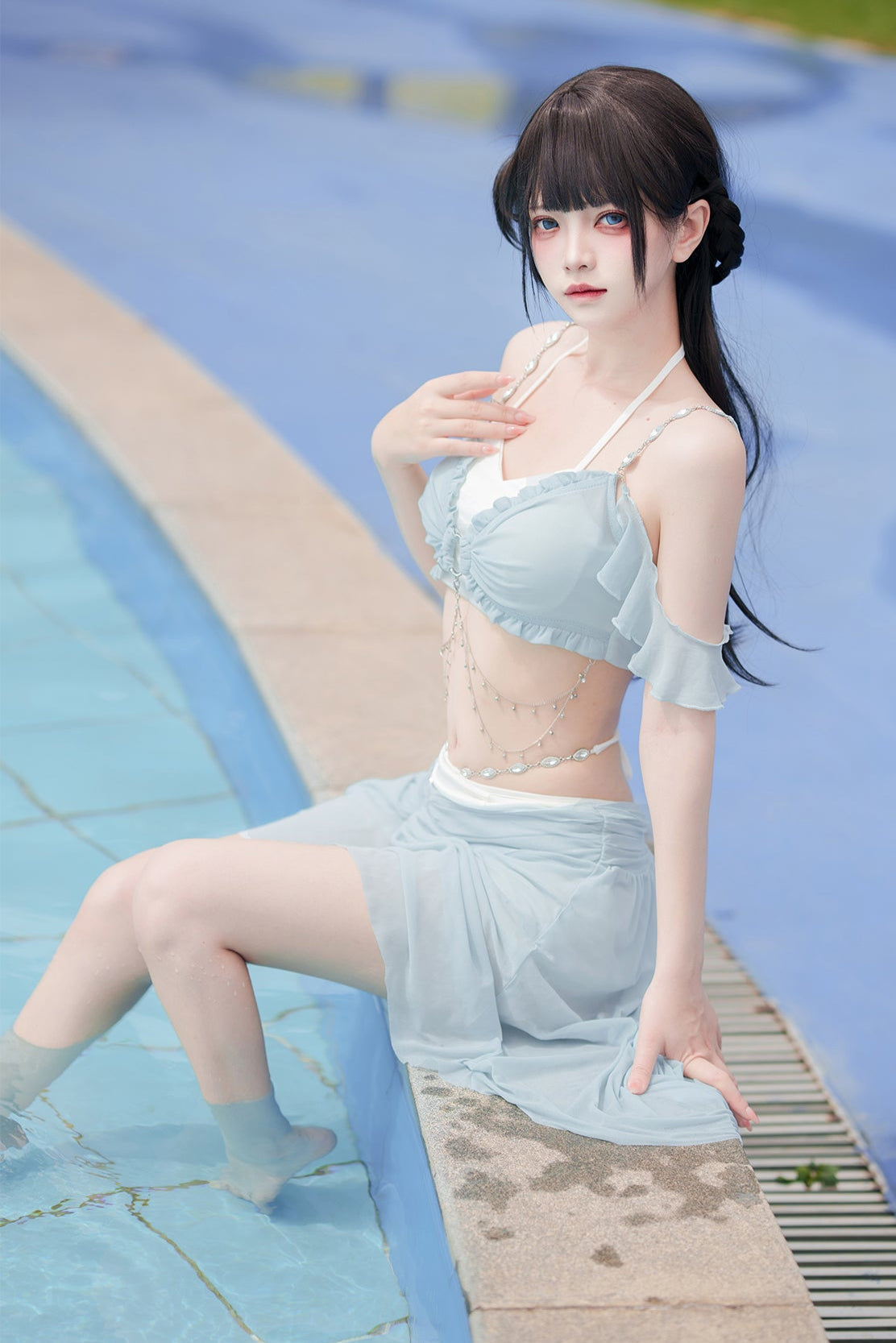 水着 ブルー マーメイド セット スプリット ライト