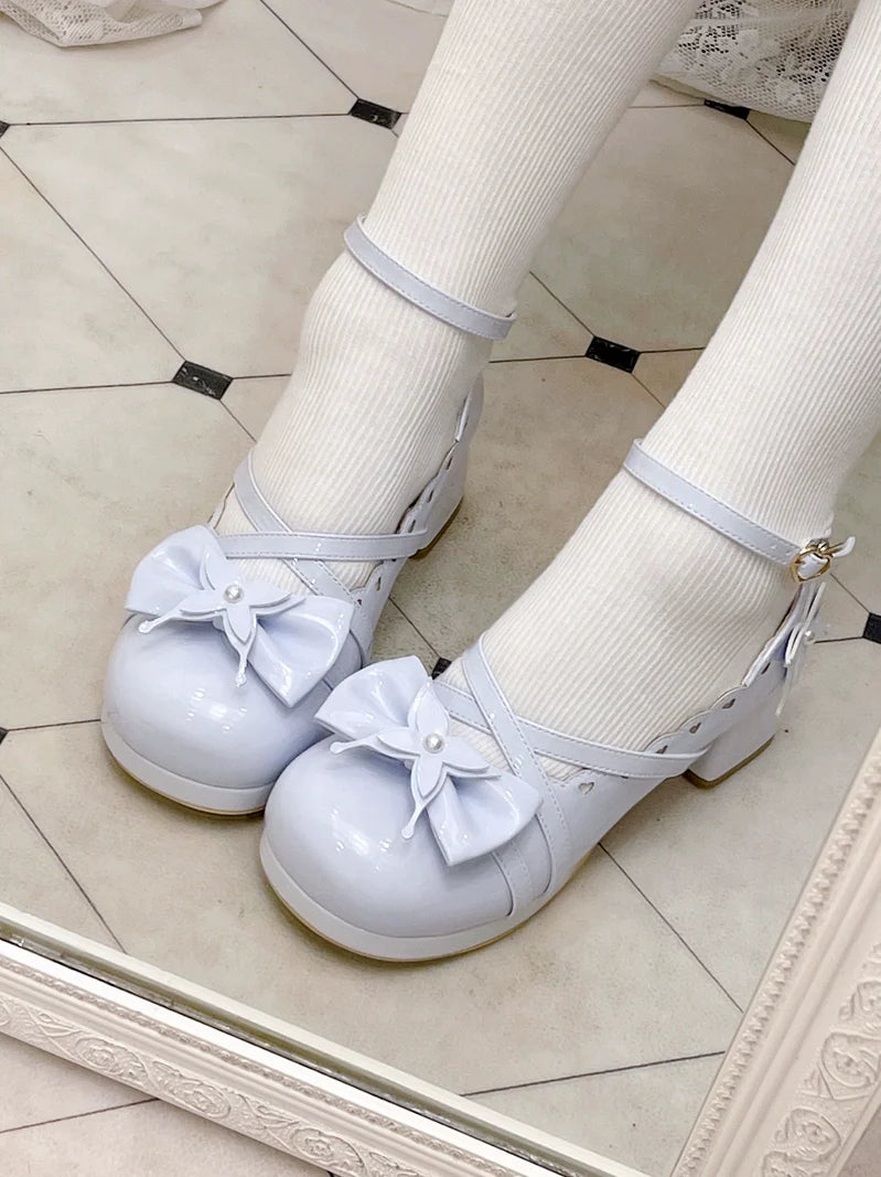 Shoes Mid Round Elegant Lolita Toe Heel Ribbon Sweet
