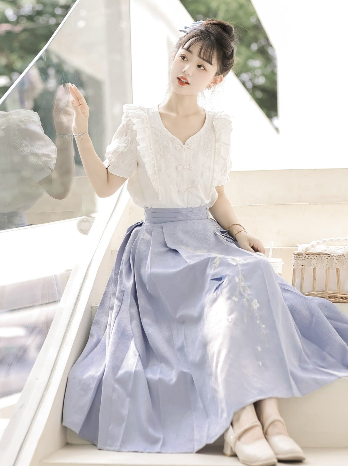 Sommer Faltenrock Retro Rüschen Top Design China