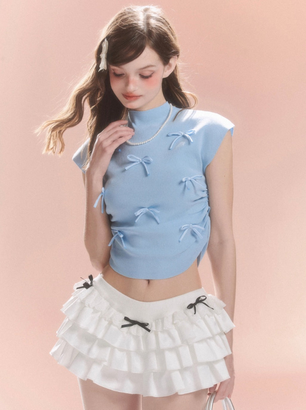 Kurzer Kragen Süßes Band Top Little