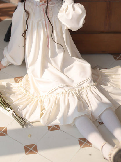 Badge Pink Frilled Doll + Lolita + Dress Off-White Coat Collar