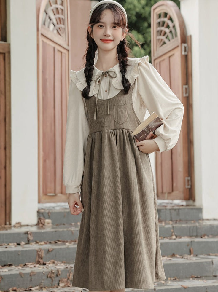 Color Tankous Blouse Big Skirt Corduroy