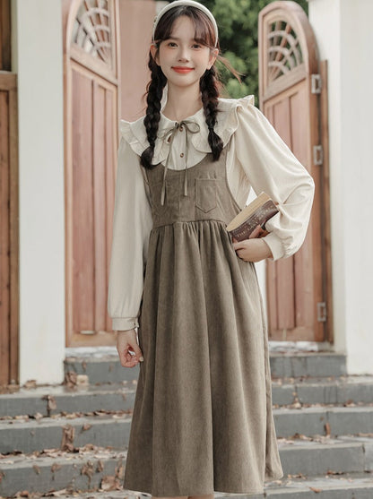 Color Tankous Blouse Big Skirt Corduroy