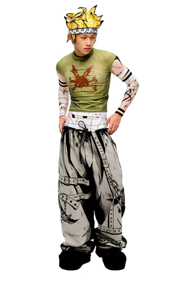 Hand 3D pants design loose painted