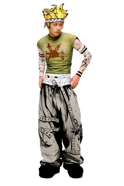 Hand 3D pants design loose painted