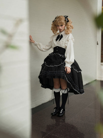 アシンメトリースカート エレガントなフリルフレアブラウス