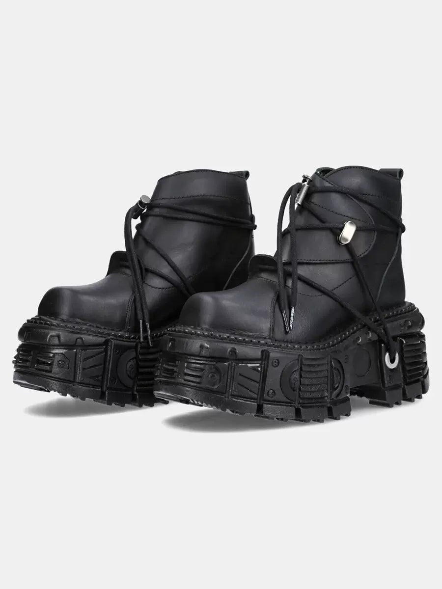 ショートプラットフォームダークメタルパンクブーツレースアップ