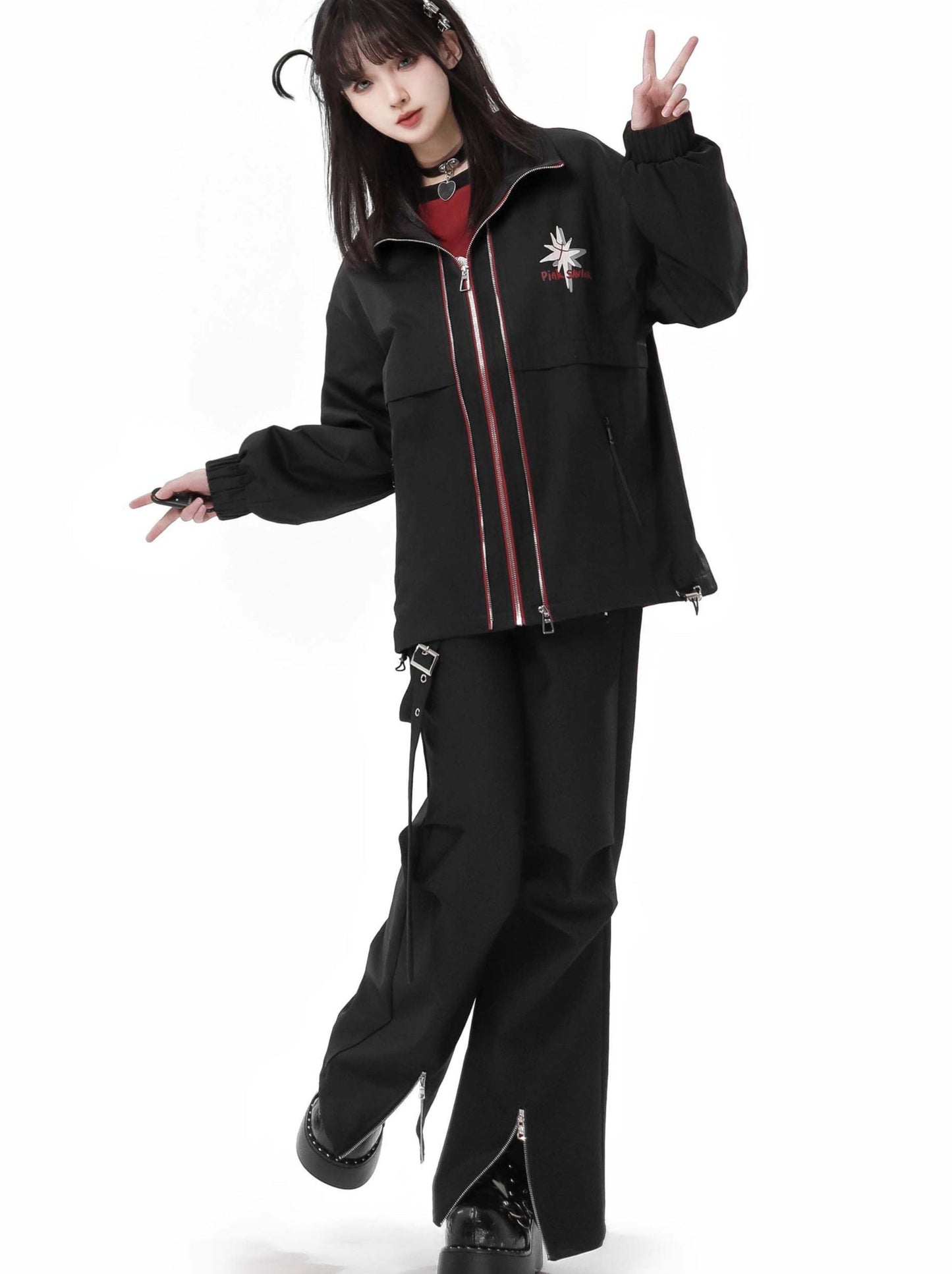 Escape Plan Red Black Work Neck Halter Jacket