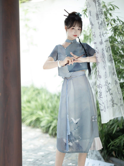 Rock Quaste + Shirt China Asymmetrischer China Print