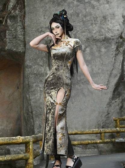 Kleid Meerjungfrau Lang Festival Drachen Chinesisch Schlitz Schnalle Schlank