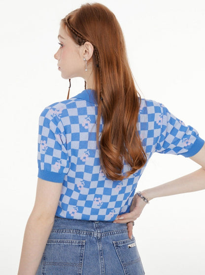 Black Blue Check Short Top Polo