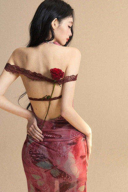 Rückenfreies Maxikleid aus Spitze