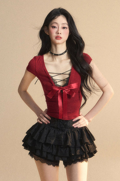 トップ予約 リボントリム レース シック クロップ