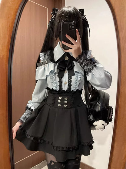 Dark Sweet Off-Shoulder Shirt & High-Waist Skirt Set