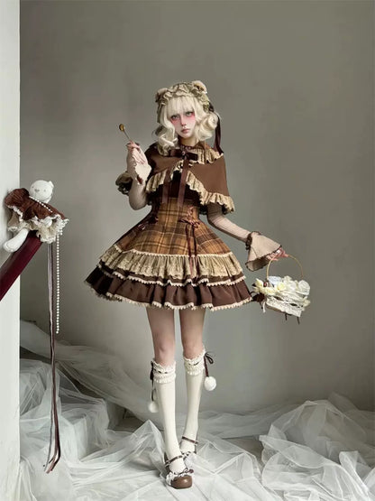 Caramel Cocoa three-piece Lolita set, full-length model view