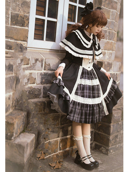 Night Check Elegant White Short + Dress Cape