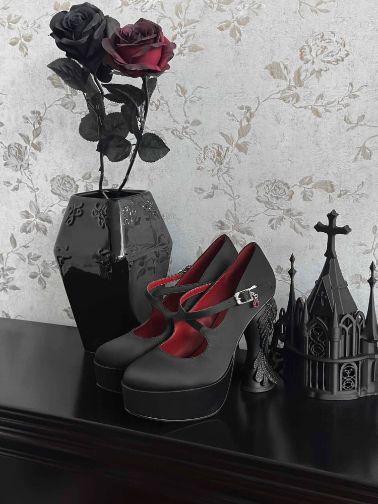 Gothic Dark Angel Wings Alien Heel High Heels | GURURU