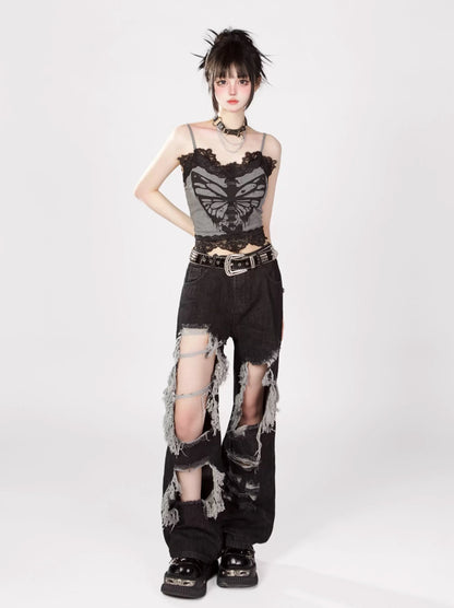 Drucken Schmetterling Schädel Camisole Top Spitze