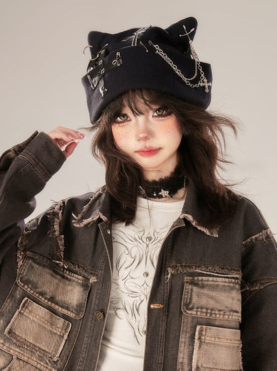 Gradient Street – Schwarze Retro-Jeansjacke