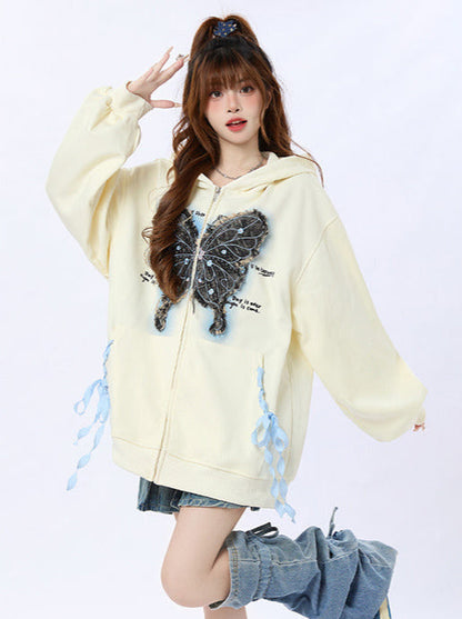 Jacke mit Kapuze, locker, Schmetterling, Sweatshirt, Band