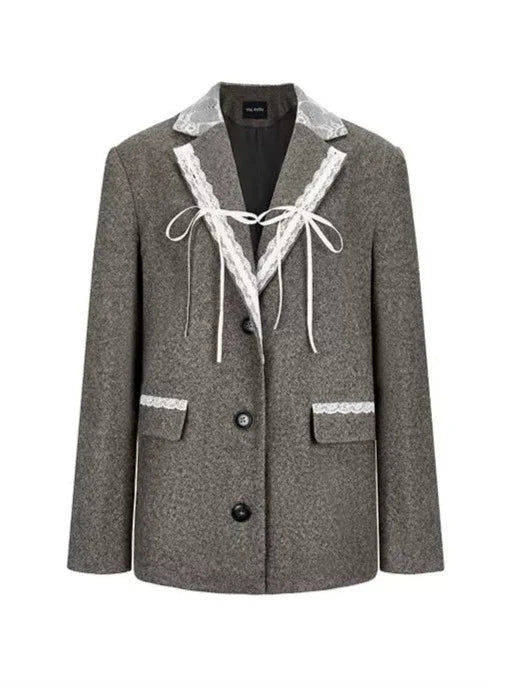Splice Ribbon Wool Lace Jacket Suit