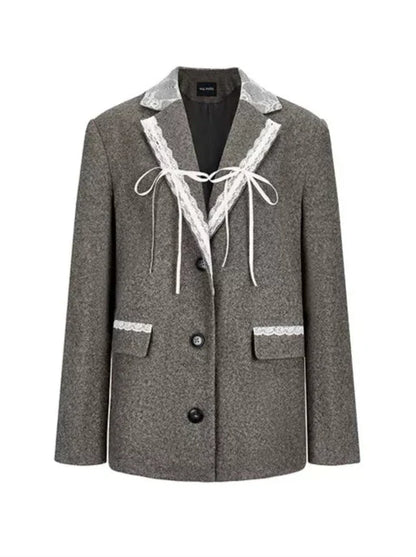 Splice Ribbon Wool Lace Jacket Suit