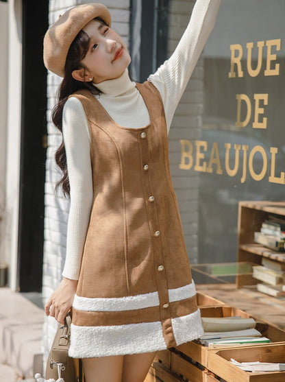 Hoch gestricktes Rockoberteil + Hosenträger-Halsboa