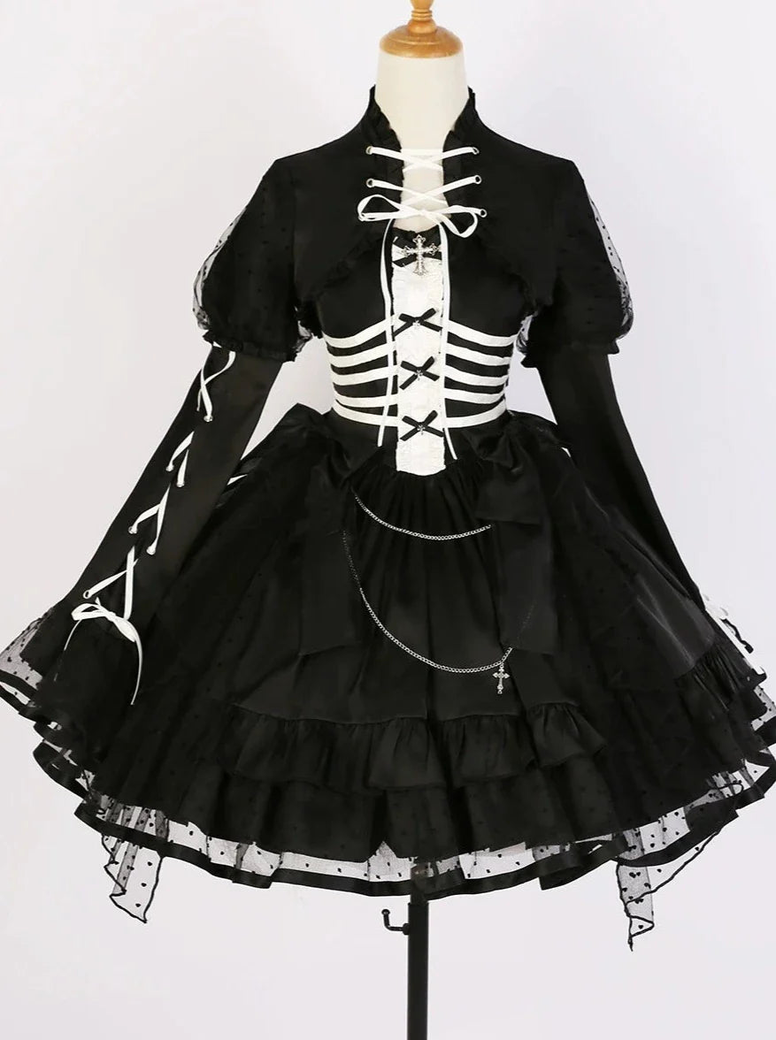 dress lace-up + Dark gothic volume top