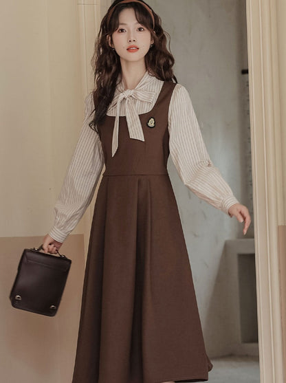 ストライプスタイルのドレス スプライシングフェイクカレッジ