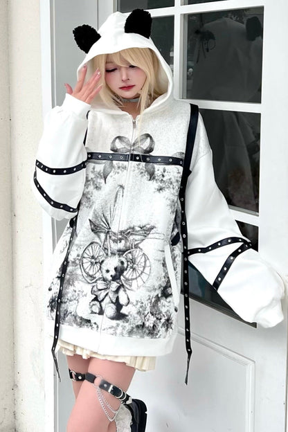 Oversize-Kapuzenpullover mit Tiermuster