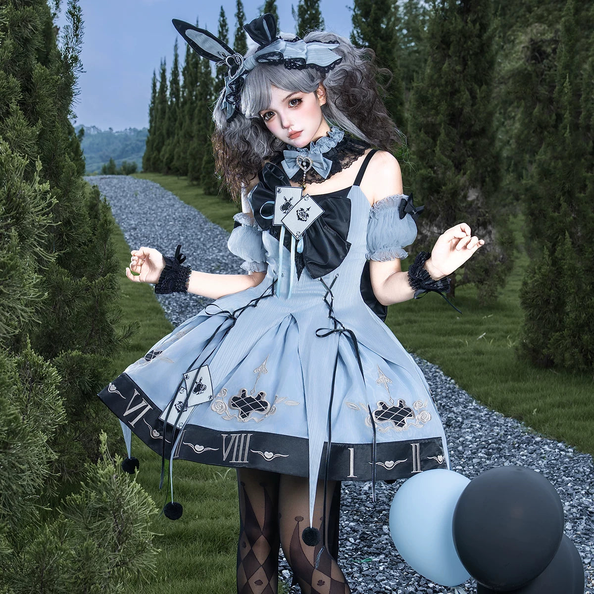 Gothic Lolita Clock Rabbit Card Game Dress Set
