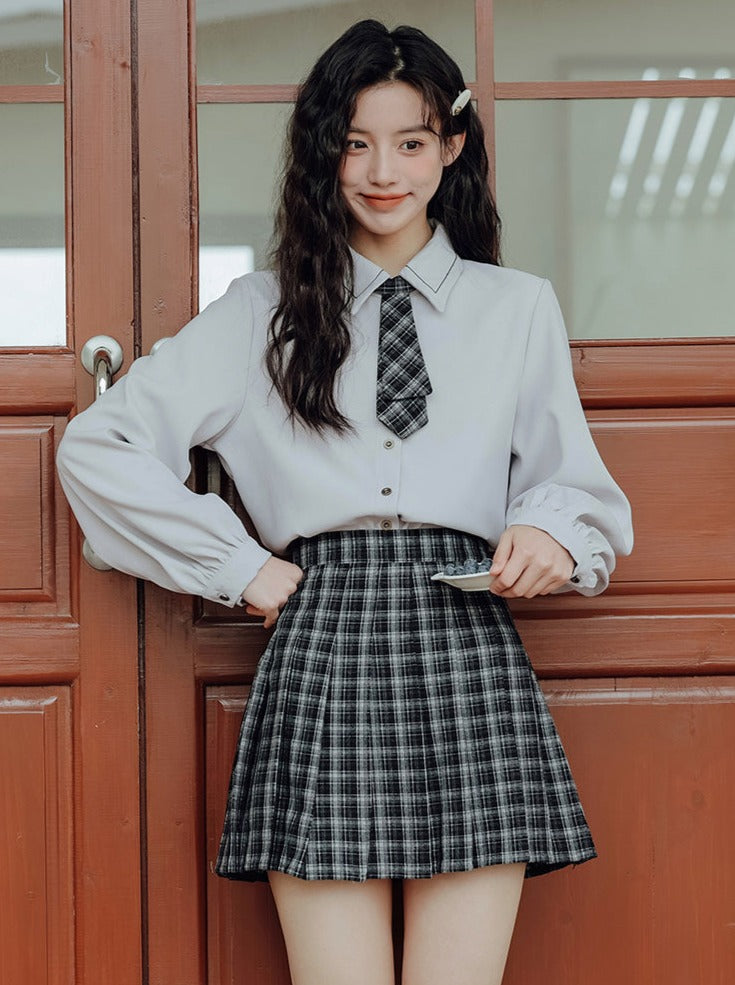 Vest College Skirt Colored Checked Knit Retro Shirt