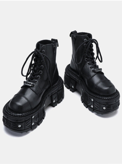 Lace-up Metal Platform Punk Boots Short Dark